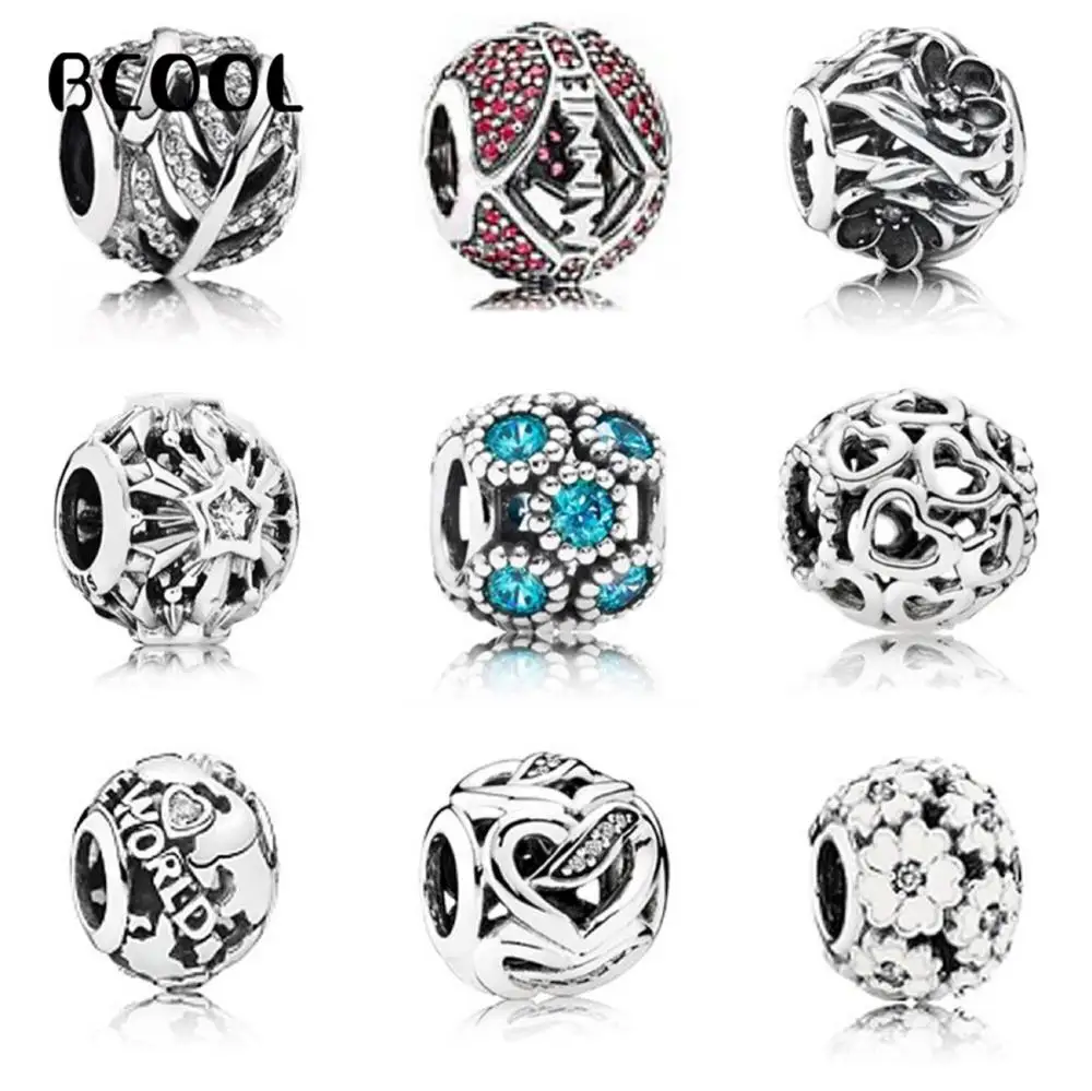 

100%925 Sterling Silver Beads, 1:1 Original Reproduction, Suitable For Women Pan Bracelet Crystal Beads In Various Shapes
