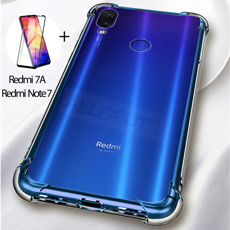 

2-in-1 Tempered Glass + Case For Redmi 7A Note 7 Protective Case Airbag Silicone Full Cover Redmi 7A Note 7 Clear Cases
