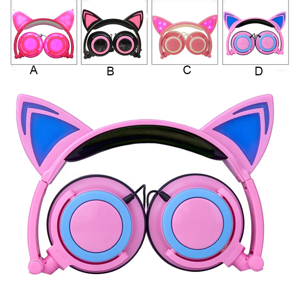 

Wired collapsible cat ear LED music light headphone game soundproof headphones music audio and video headphones for laptop MP3