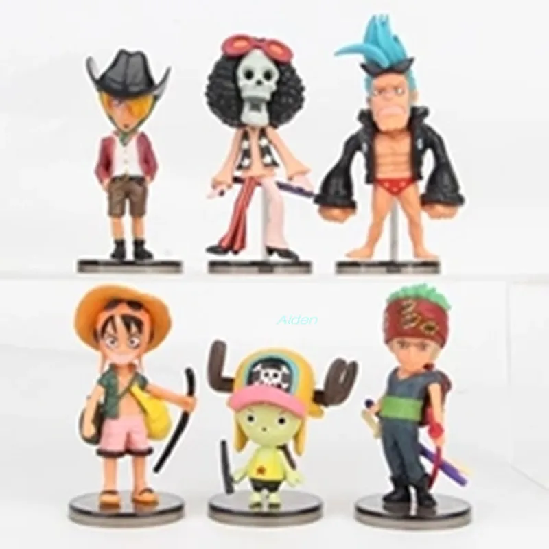 

ONE PIECE Q Version 6Pcs/set Monkey D. Luffy Franky Roronoa Zoro Brook Tony Tony Chopper PVC Action Figure Toy OPP Gift 8CM Z770