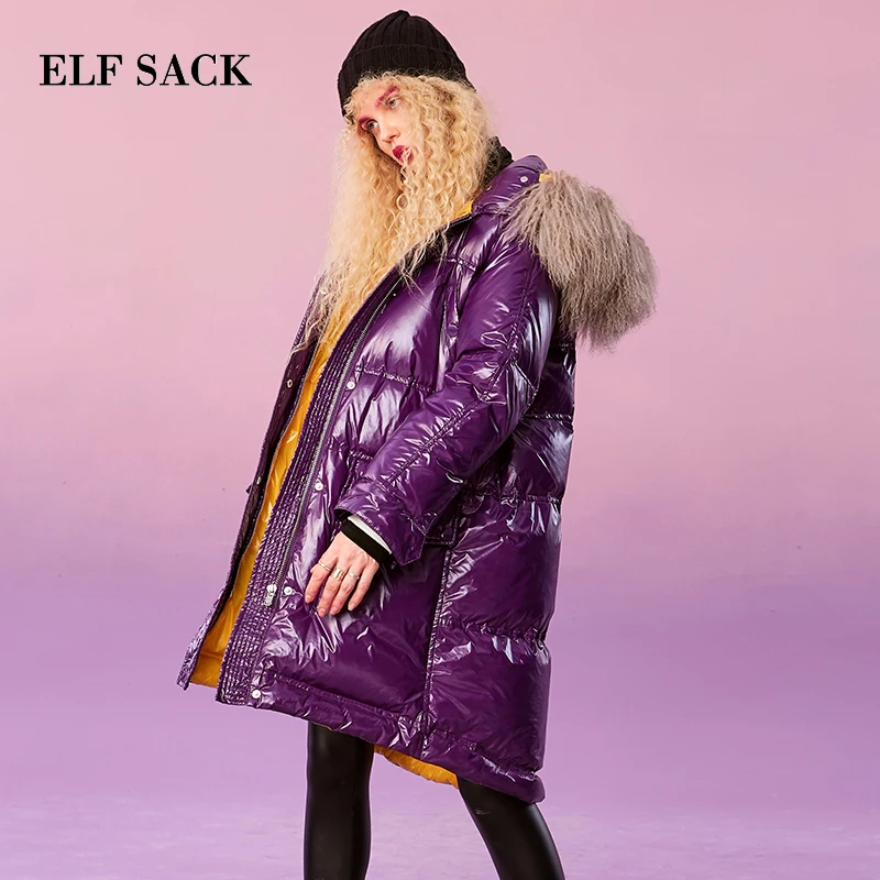 ELF SACK New Woman Down Coat 90% White Duck Down Casual Women Jackets Solid Wide-waisted Femme Winter Wearing Coats For Women