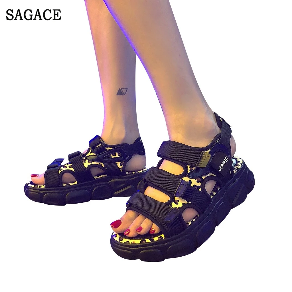 

SAGACE Summer Women Ladies Sport Neutral Open Toe Leopard Platforms Sandals Sexy High Quality Outsid Ladies Shoes Beach Shoes