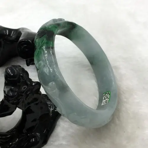 

02150 Vintage China Hand-carved Emerald Green Jadeite Jade Bracelet Bangle
