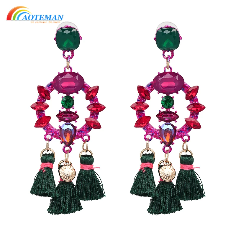 

AOTEMAN Fringed Drop Earrings Big Long Statement Earrings Chic Bohemia Multicolor Tassel Oorbellen Jewelry Wholease