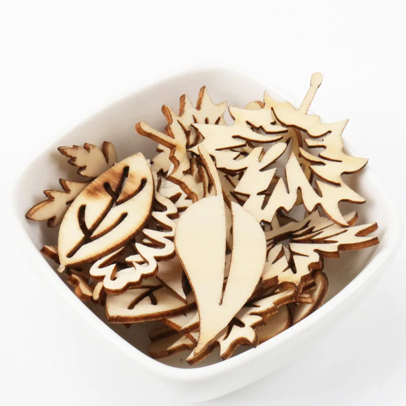 

Mixed Leaves Pattern Wooden Scrapbooking Art Collection Craft for Handmade Accessory Sewing Home Decoration 20-40mm 20pcs MZ139