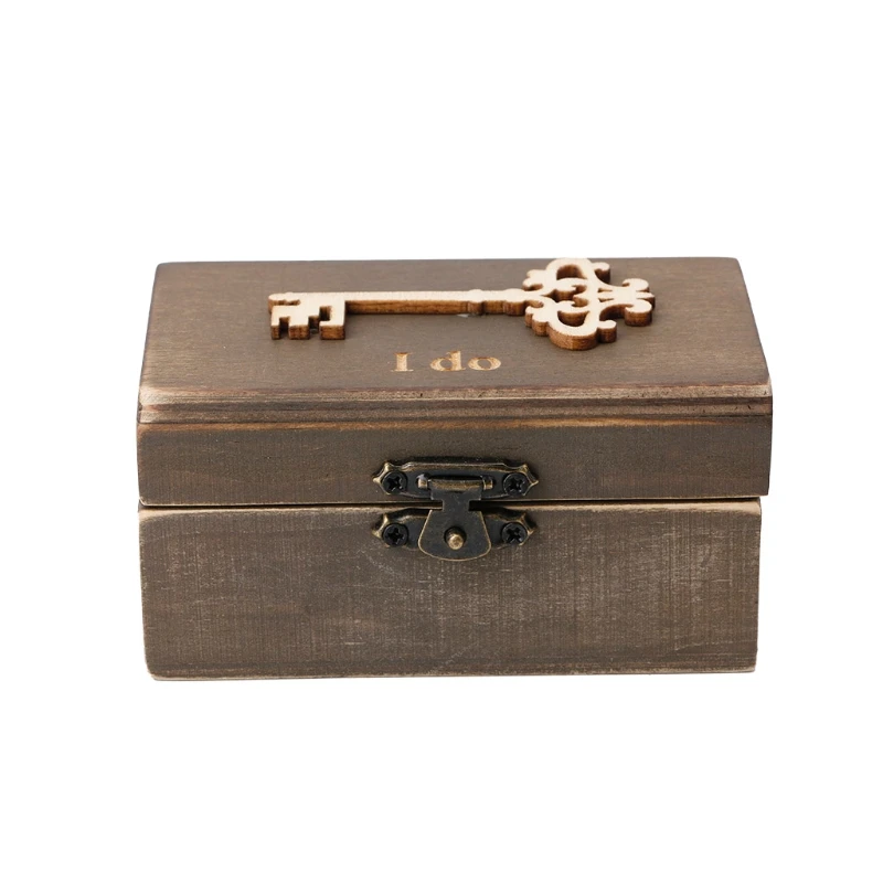 

Vintage Key Love Letters Wooden Ring Box Wedding Party Engagement Display Holder