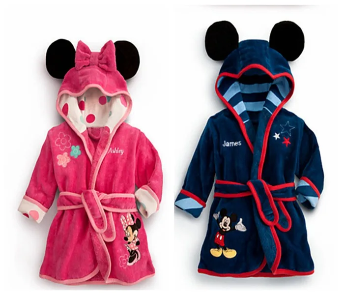 Cute Cartoon Fleece Bath Robe Kids Boy Navy Bathrobes for Children