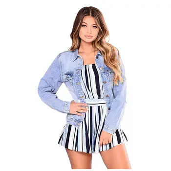 

New Spring Fashion Autumn Casual Hole Jackets for Women Long Sleeve Single Breasted Hollow Out Ripped Denim Jacket
