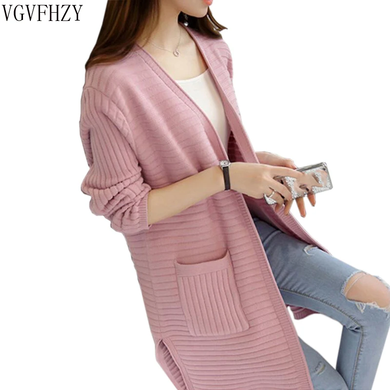 

2018 Autumn And Winter New Korean Large Size Women Loose Loose Thin Sweater Cardigan Solid Color Long Paragraph Sweater LY1027