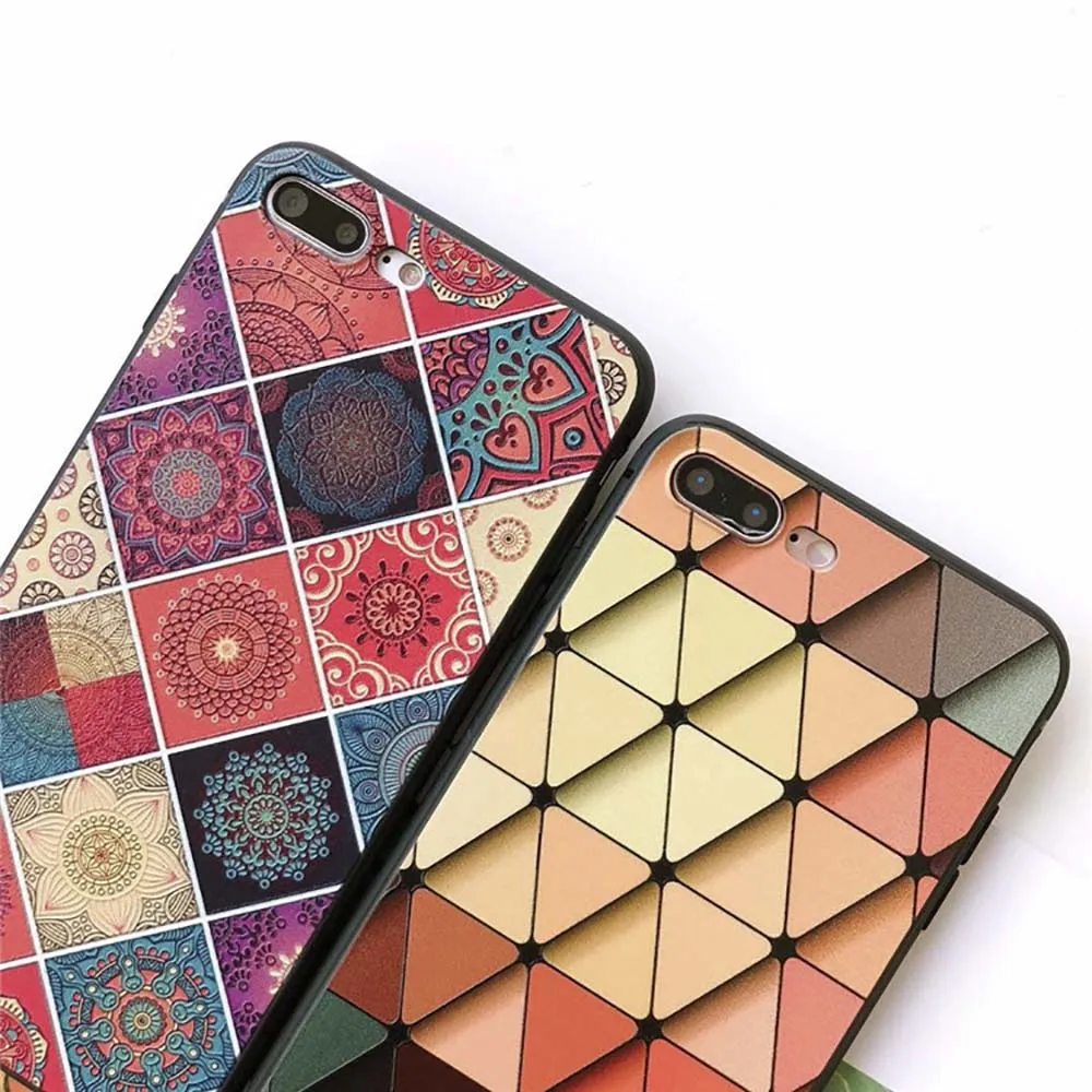 Eqvvol Mandala Flower Vintage Phone Case For Apple iPhone X 8 7 6 6S Plus Cases Fashion Rhombic Patterned Soft TPU Back Cover