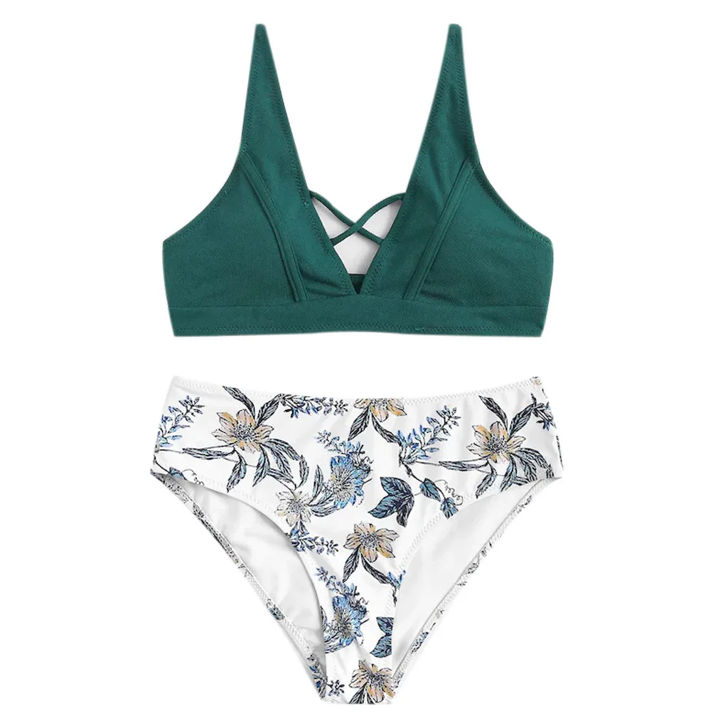 

KANCOOLD Women Girls Underwire Sexy Push Up Padded Floral Beach Suit Bodycon Vintage Solid Two Pieces Female Swimwear