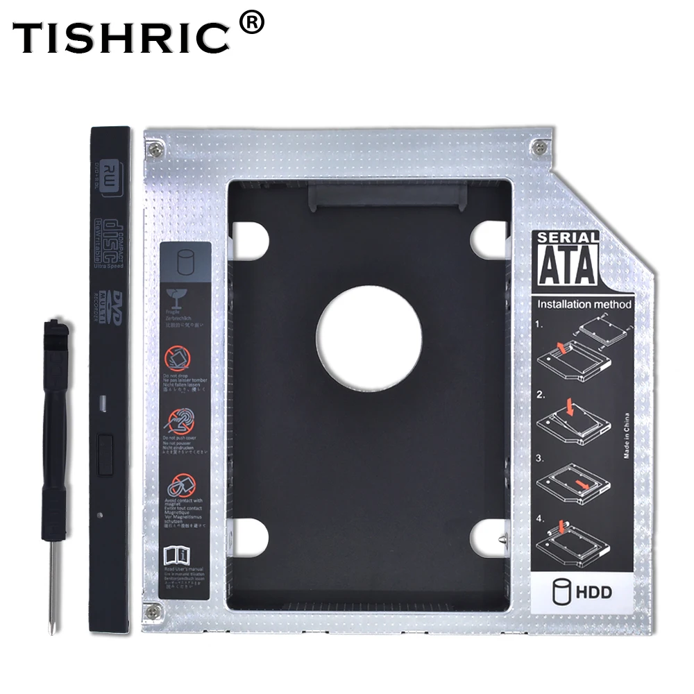 TISHRIC алюминиевый Универсальный 2nd HDD Caddy 9,5 мм SATA 3,0 для 2," SSD CD DVD чехол Корпус для ноутбука CD-ROM Optibay