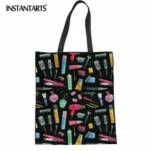 INSTANTARTS стилист волос Печать холст женская сумка для покупок повседневная женская льняная Сумка-тоут прочная дорожная пляжная тканевая сумка для девочек