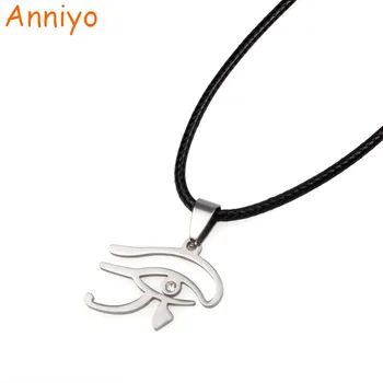 

Anniyo Eye of Horus Stainless Steel Pendant With Black Rope & Rhinestone for Women Egyptian Amulet Jewelry #003909