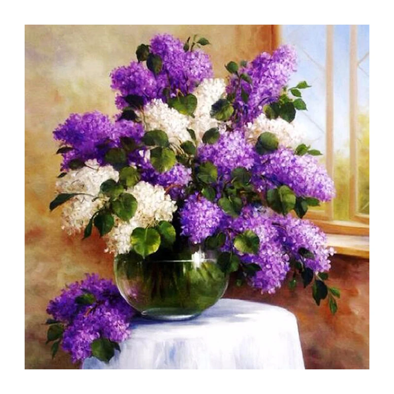 cross stitch needlework oil painting style Full diamond embroidery flowers 5d diamond painting 3D diy diamond painting