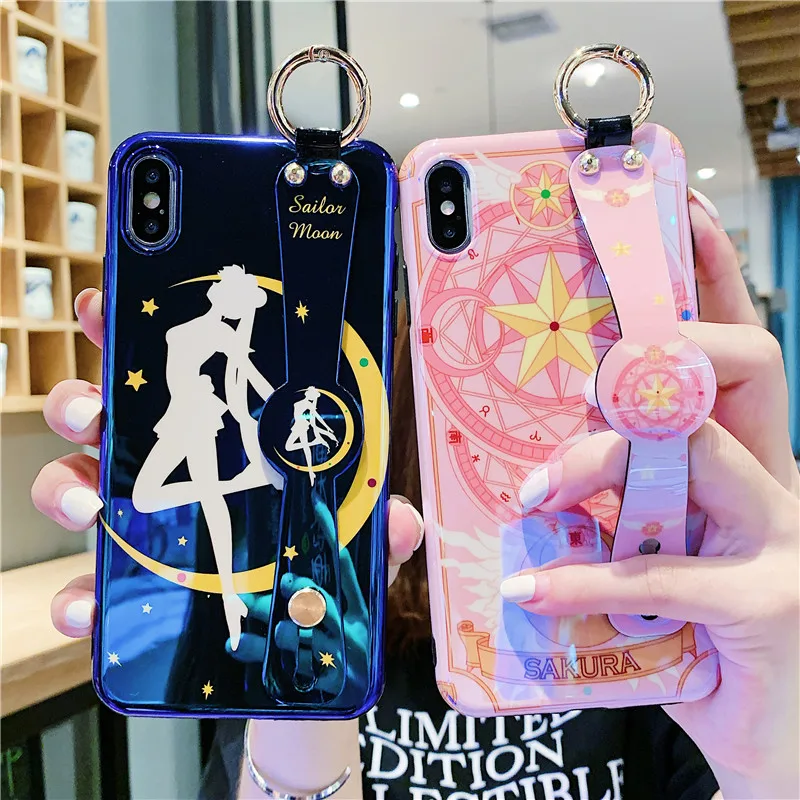 Kawaii аниме Сейлор Мун наручный ремешок чехол для iPhone xr xs max 7 6 s 8 plus девушки браслет