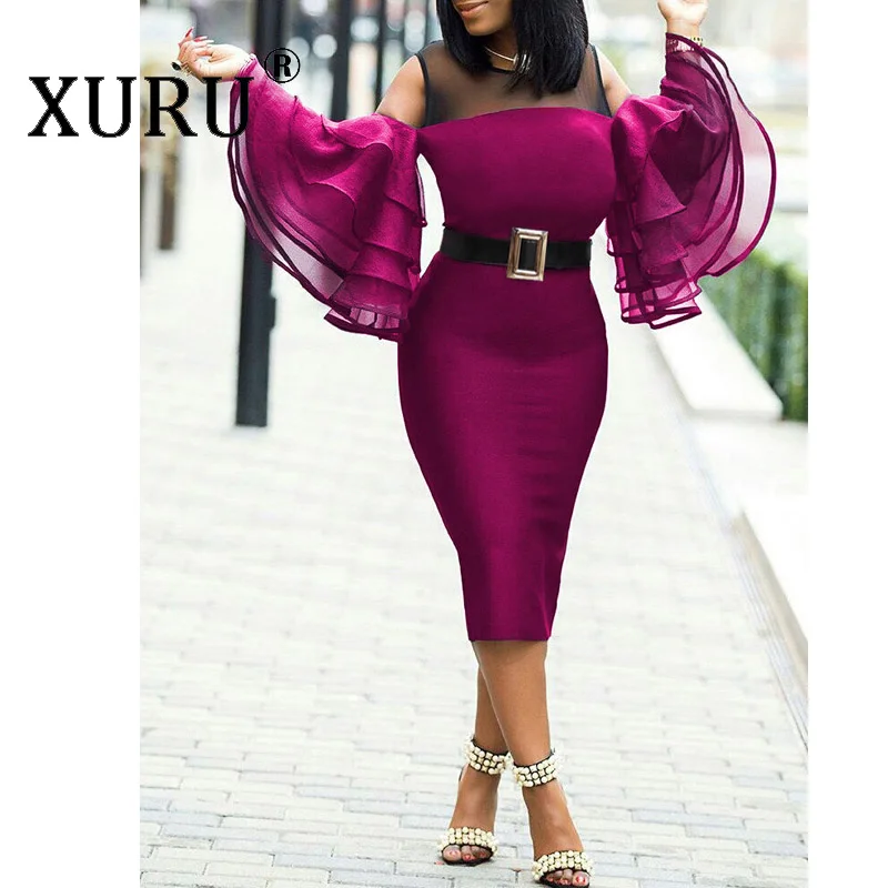 XURU летнее женское сексуальное красивое платье XL XL-6XL новые Гофрированные Рукава