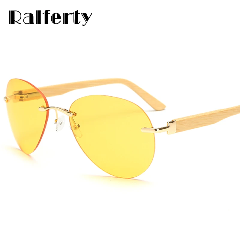 Ralferty, высококачественные бамбуковые солнцезащитные очки для мужчин и женщин, Овальные Солнцезащитные очки без оправы, UV400, весенние Винтажные Солнцезащитные очки без оправы, 15029