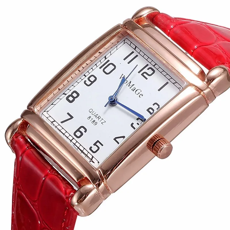 Новые часы женские квадратные наручные часы из розового золота модные брендовые часы с красной кожей женские кварцевые часы montre femme