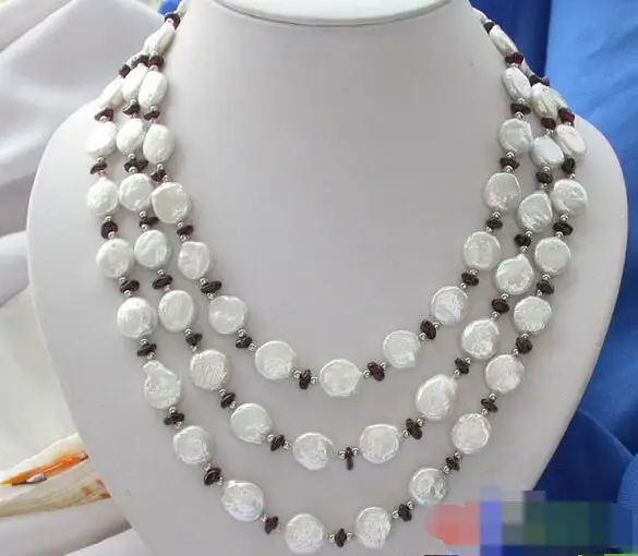 

song voge gem nanJ0771 3ROW WHITE COIN FRESHWATER PEARL Garnet NECKLACE