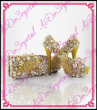 Aidocrystal Hohe qualität handmade fashion neueste Gelb kristall frauen high heel schuhe passenden taschen für hochzeit