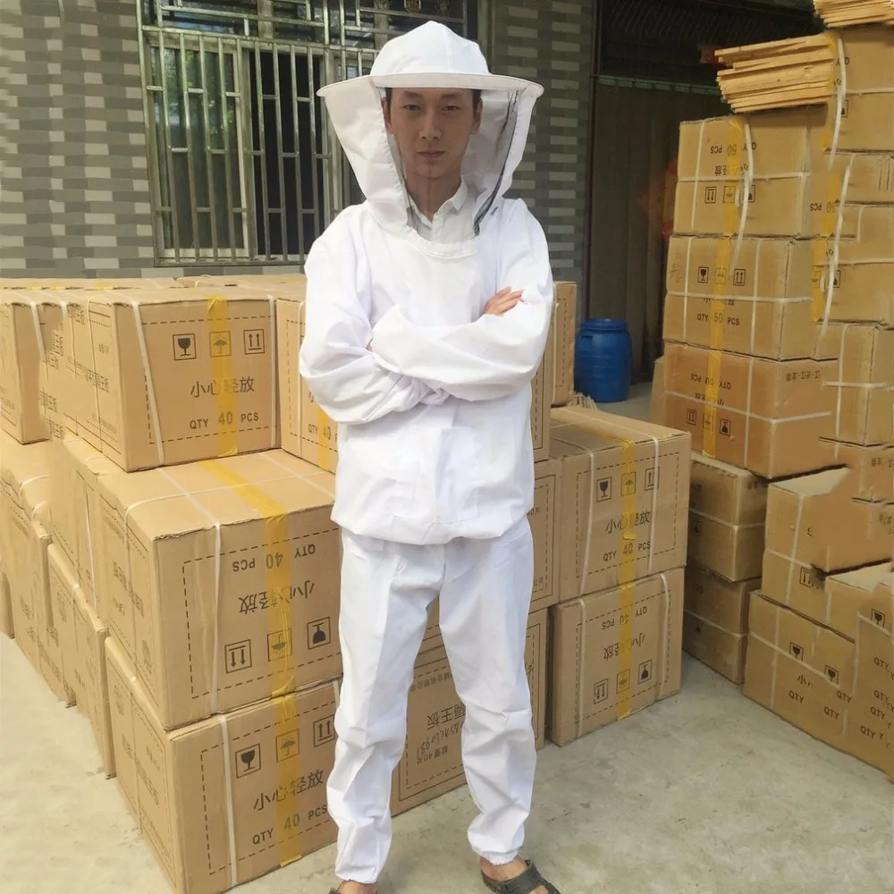 Защита от пчел оборудование вуаль пчеловодческий костюм во весь рост шляпа халат White белая хлопковая куртка пчеловода Утилита