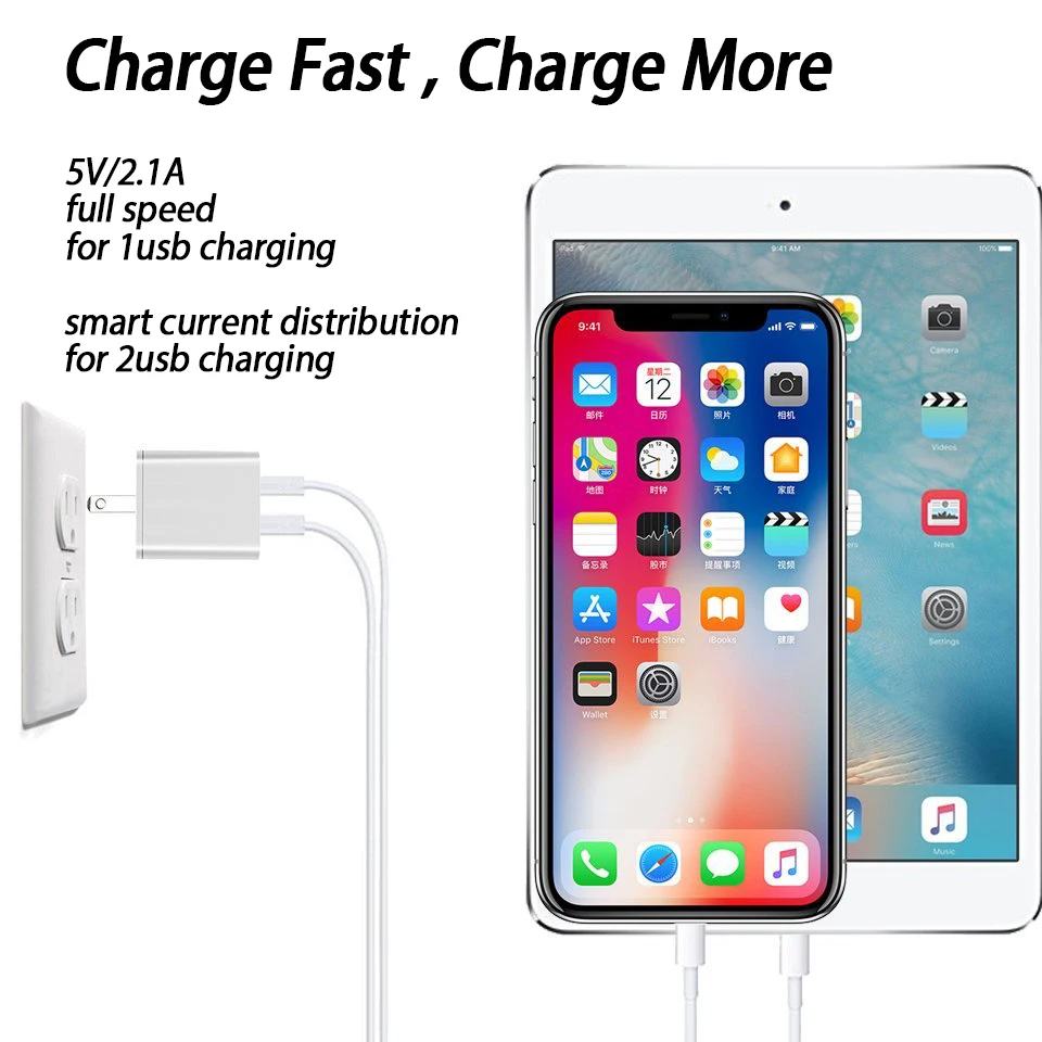 2.1A двойной порт USB зарядное устройство для Apple iPhone iPad Mini 2 3 4 Air 2 Airpods 12 Вт маленький USB настенное зарядное устройство US Plug 2A 1A