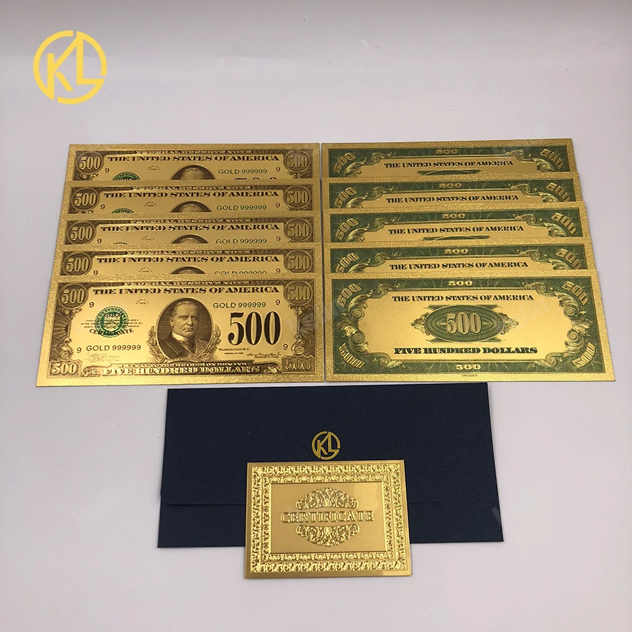 10 шт./лот декоративные подарки деньги 24 к 999 9 Позолоченные 500 золота доллара США
