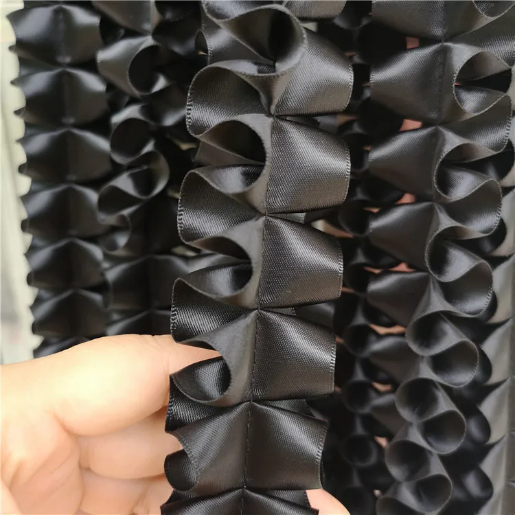 4 см в ширину 3D плиссированная атласная кружевная Лента ткань аппликация Воротник рюшами отделка для шторы «сделай сам» головной убор Ткань для шитья гипюр поставки - Цвет: black