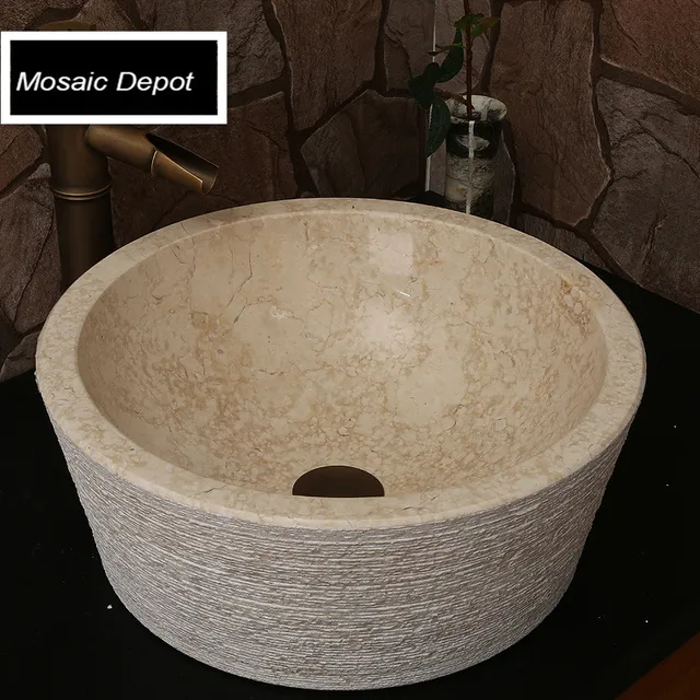 Beige Marble Sinks Bathroom Stone Basin Countertop Home Decor Beige Marble Sinks Bathroom Stone Basin Countertop Home Decor Natural Vessel Bowl