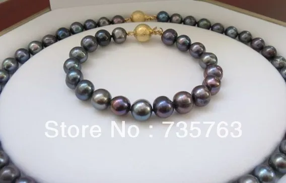 

xiuli 00167 Perlenset 45cm schwarz 9-10MM AA perlen Collier bracelet