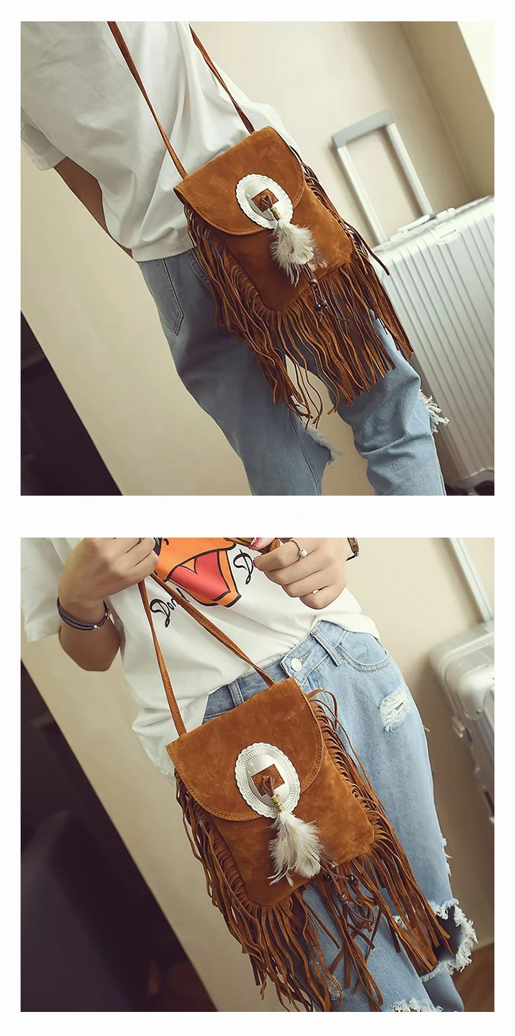 Female Small suede Bag Brown Beaded Feathers Hippie American Indian Tribal Bohemian Boho Chic Ibiza Style Pouch Bag (22)