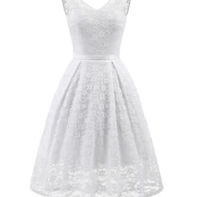 Женское элегантное винтажное Сексуальное Белое Кружевное платье с v-образным вырезом на спине без рукавов, вечерние цельнокроеное платье, костюм для рокабилли, коктейльное платье трапециевидной формы для подружки невесты