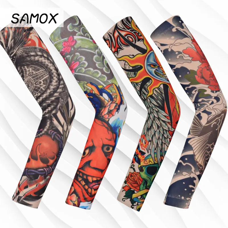 

Outdoor Cycling 3D Tattoo Printed Arm Sleeves Summer Ice Sleeve UV Protection Bike Basketball Compression Arm Warmers