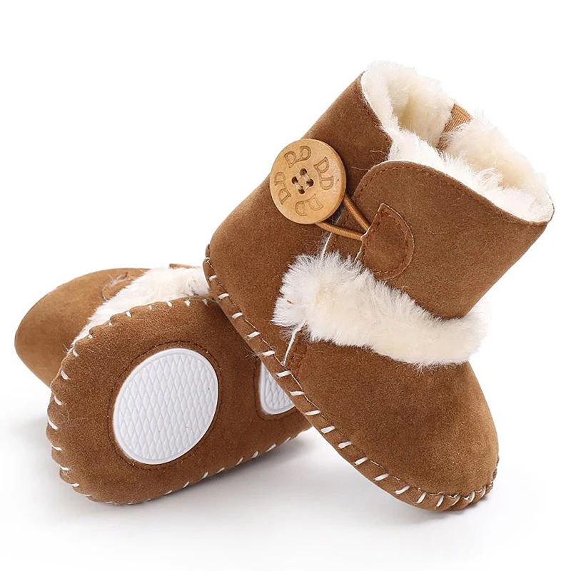 Baby Warm Snow Boots Boy Girl Winter Cotton Fabric Buckle Strap Flat With Plush Lining Rubber Outsole Non-slip Shoes