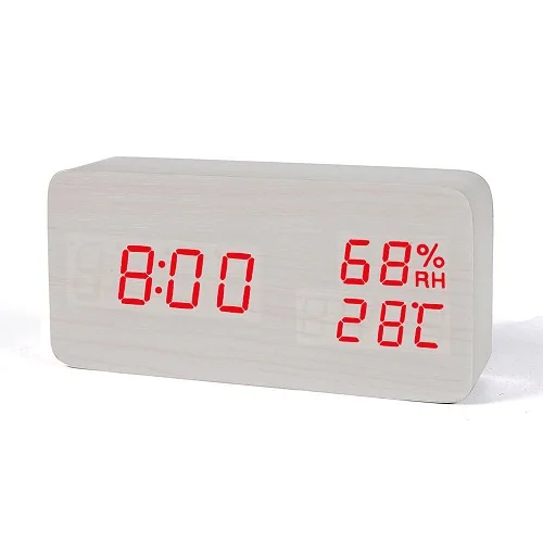 Suncree деревянный светодиодный Будильник, Despertador Температура Влажность электронные настольные цифровые настольные часы - Цвет: white red