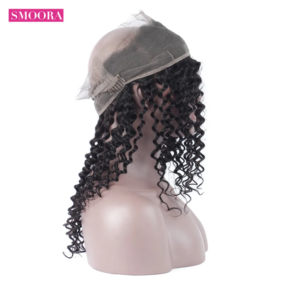 Smoora 360 Lace Frontal Closure Deep Wave Brazilian Remy Human Hair Closures Pre Plucked With Baby Hair Natural Hairline Knots