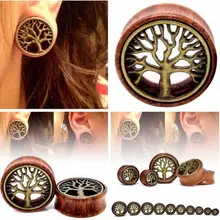 1 пара Дерево жизни деревянные расширители для пирсинга модные ушные пробки телесные туннели Калибровочные носилки для уха седло Украшения для тела