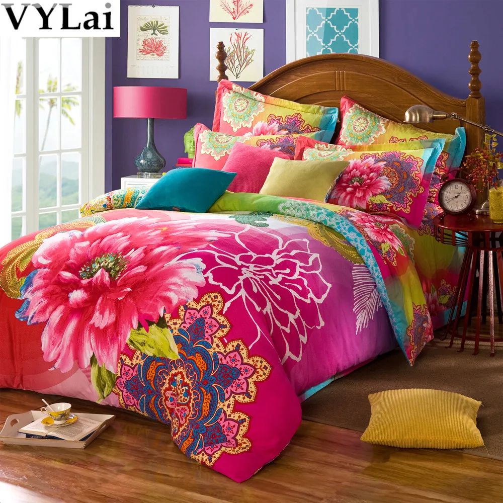 Cotton 3D Bed sets China Vintage Floral bedding set 5pcs butterfly