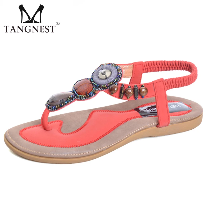 

Tangnest Summer Women Thong Sandals String Bead Sweet Style Flip Flops Elastic Band Casual Flats Shoes Woman Size 35-40 XWZ777