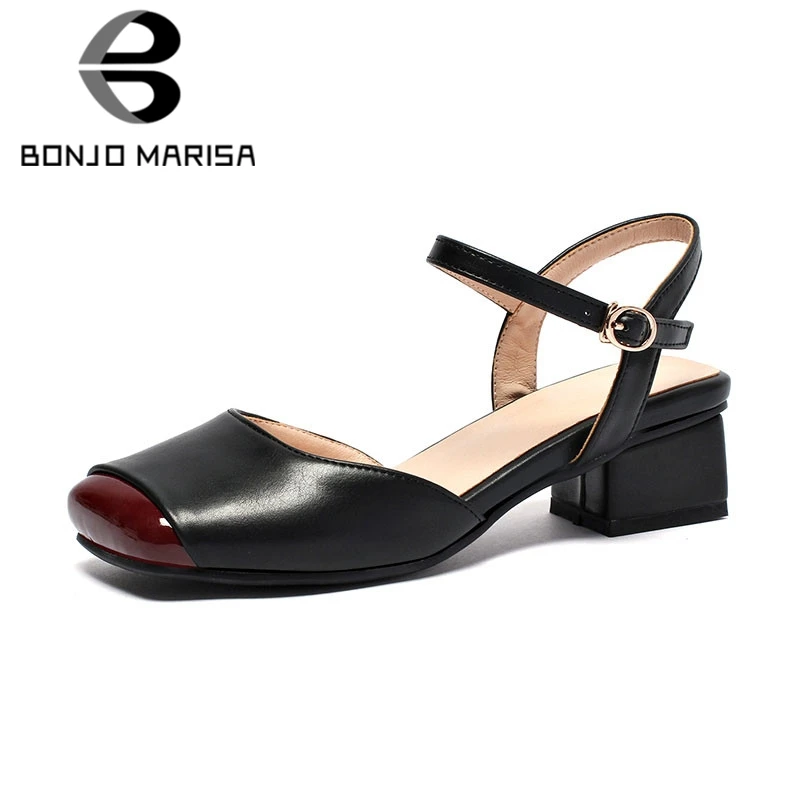 

BONJOMARISA Brand New Big Size 31-43 Summer women's Sandals Ladies Med Heels Shoes Woman Casual Party Office Summer Footwear