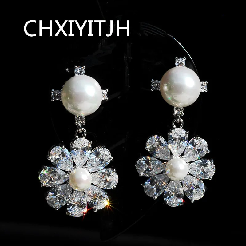 

The promotion 925 sterling silver pearl earrings set drill Women fashion jewelry