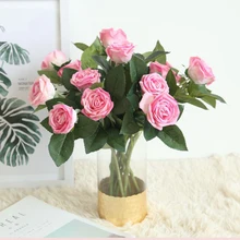 

1pc Real Touch Rose Flower Artificial Flowers 5 Colors Victorian rose Silk leaf Latex Flowers For Home Wedding Party Decor