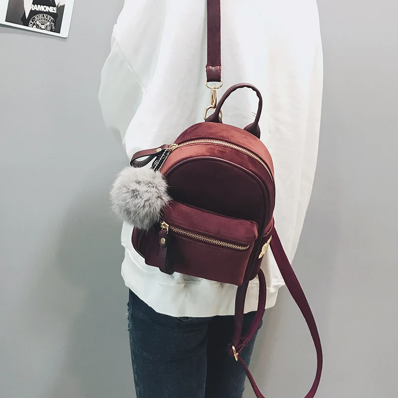 Janespri 2018 New Mini Velour Backpack Female Cute Backpacks High Quality Backpack for Girls Women Pure color bag Korea Mochila (29)