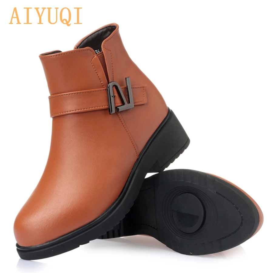 AIYUQI женские ботинки зимние теплые ботильоны из натуральной кожи с шерстью женские ботинки размера плюс