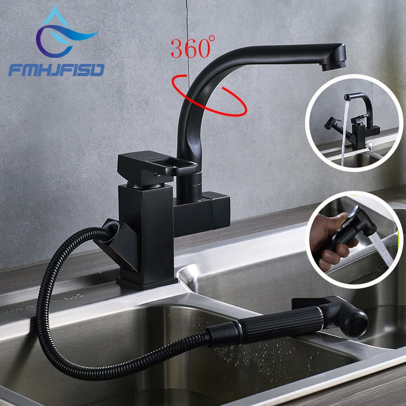

Kitchen ORB Faucet with Pull Out Mixer Tap Single Handle Cold and Hot Water Faucets with 360 rotation spout