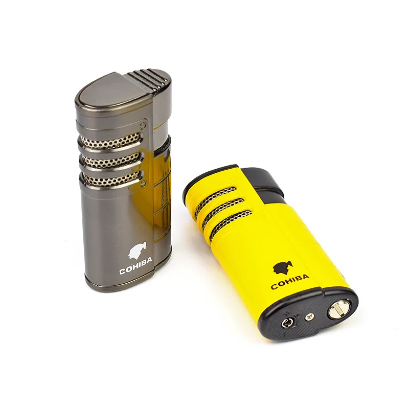 COHIBA зажигалка для сигарет прохладная пламенная металлическая зажигалка с защитой от ветра с 3 факелами реактивная зажигалка и заполненная бутановым газом