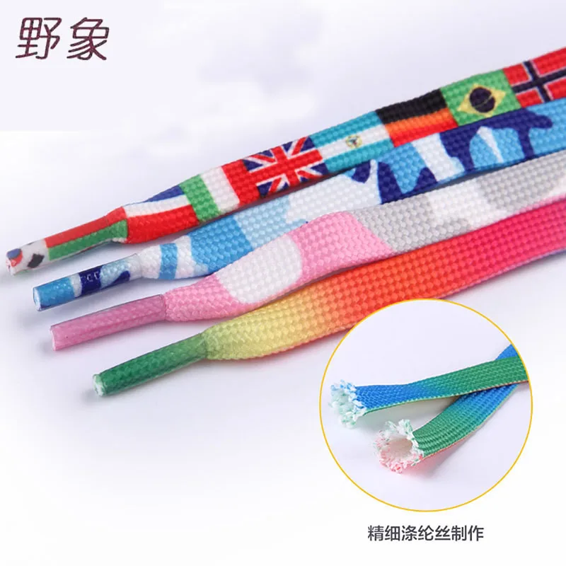 wholesale 50 pairs Colorful shoe laces print flat National flag
