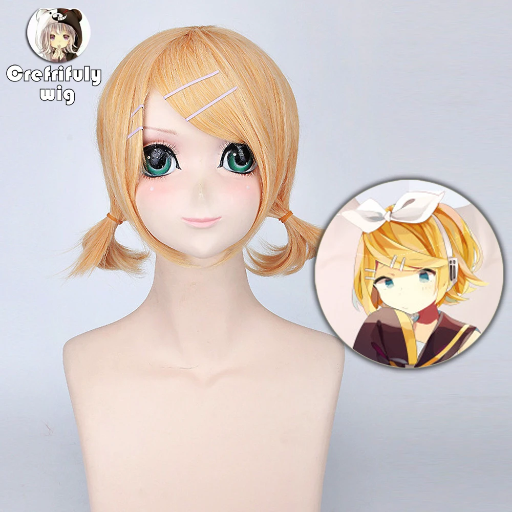 

VOCALOID Kagamine Rin Ren Blonde Cosplay Wig Short Heat Resistant Synthetic Hair Halloween Costume Party Wigs For Women Girls