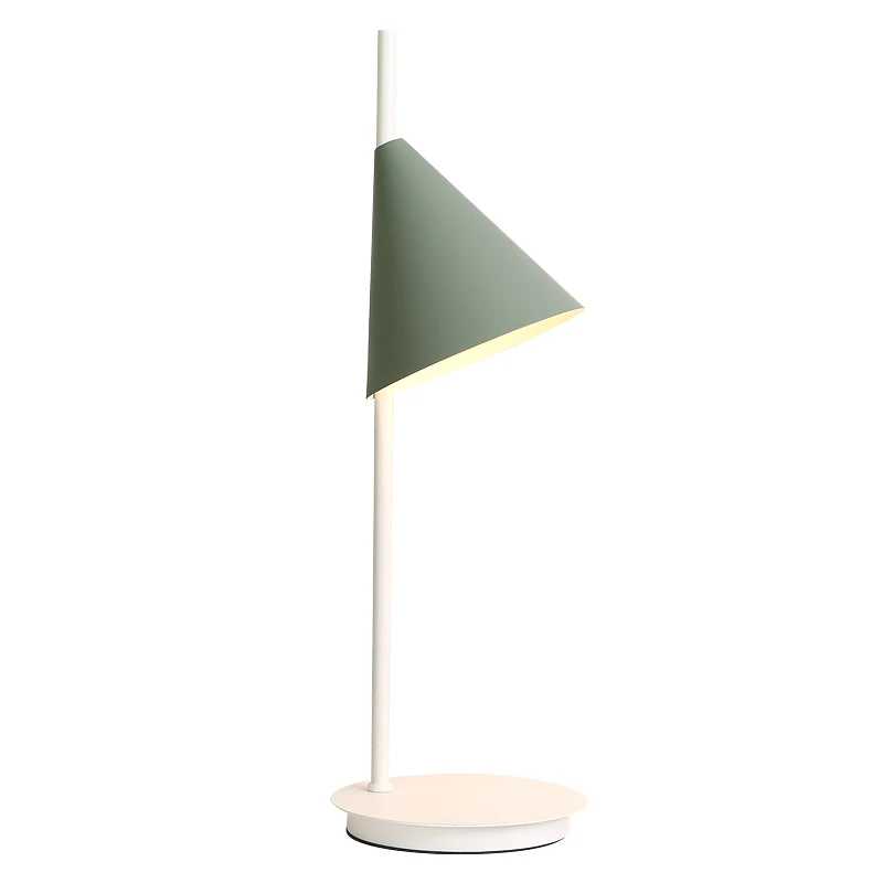 

Nordic modern simple macaron table lamp colorful pink yellow green iron art lampshade white lamp base For foyer kids room study